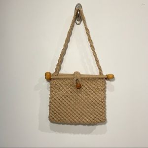 Vintage Seagrass Pocketbook With Wooden Dowels